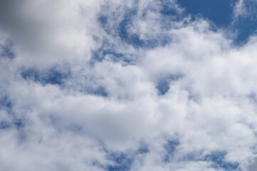 Background texture of white clouds in a sunny blue sky