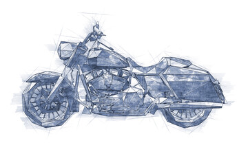 Low-poly Sketch Illustration of a Motorcycle. - 444222812