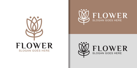 luxury elegant line art style flower or floral logo for spa, cosmetics, skin care product