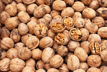 close-up background of organic walnuts