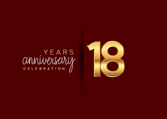 18th years anniversary celebration logotype with gold and elegant color isolated on red color. vector anniversary for celebration, invitation card, and greeting card.