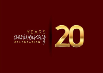 20th years anniversary celebration logotype with gold and elegant color isolated on red color. vector anniversary for celebration, invitation card, and greeting card.