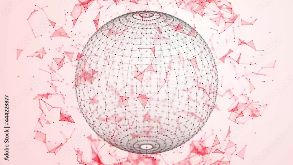 Poster abstract 3d sphere. mesh with dots and lines motion. concept of network, internet communication. 3d 