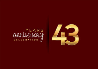 43rd years anniversary celebration logotype with gold and elegant color isolated on red color. vector anniversary for celebration, invitation card, and greeting card.