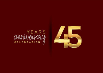 45th years anniversary celebration logotype with gold and elegant color isolated on red color. vector anniversary for celebration, invitation card, and greeting card.