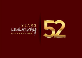 52nd years anniversary celebration logotype with gold and elegant color isolated on red color. vector anniversary for celebration, invitation card, and greeting card.