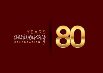 80th years anniversary celebration logotype with gold and elegant color isolated on red color. vector anniversary for celebration, invitation card, and greeting card.