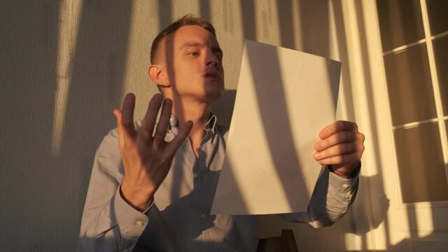Actor emotionally practicing a role or script