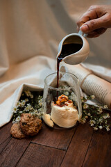 coffee affogato served on wooden table