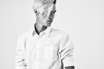 man in white shirt fashionable hairstyle modern style manager office