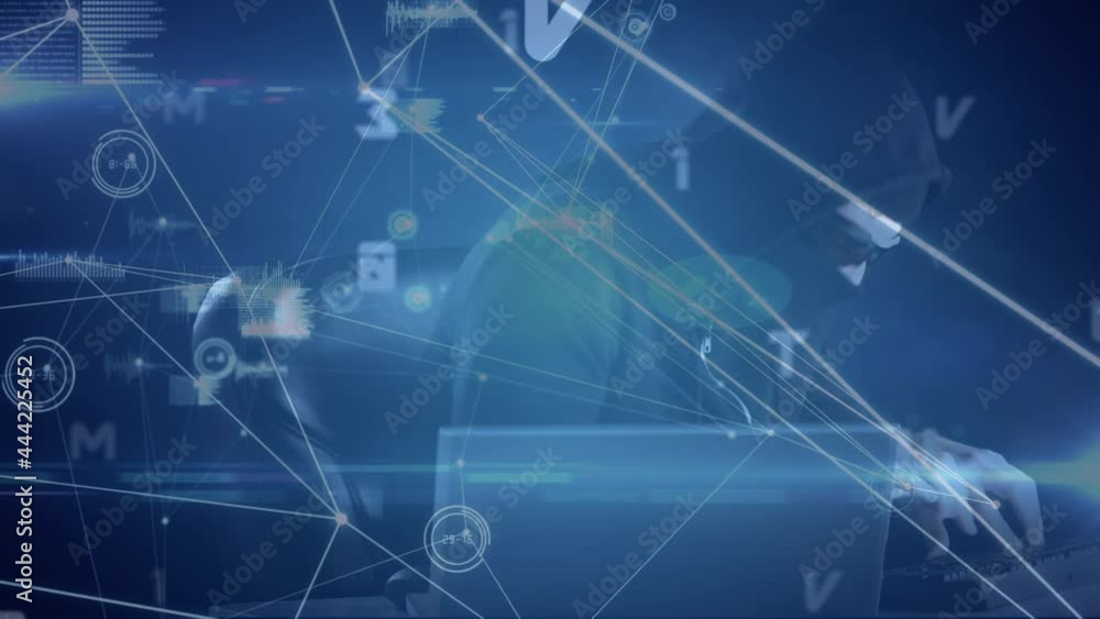 Poster Animation of network of connections with numbers and hacker