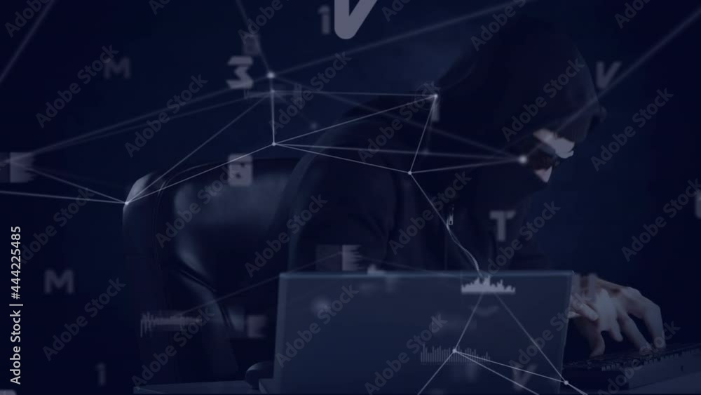 Poster Animation of network of connections with numbers and hacker