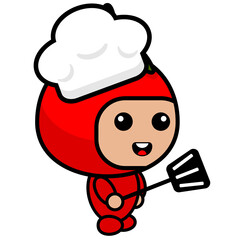 vector cartoon cute mascot costume character wearing chef hat and holding spatula