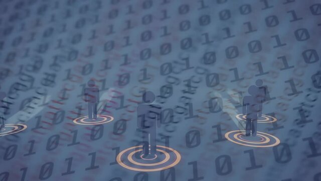 Animation of network of connections with icons and binary coding