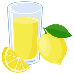 Lemon Juice. Glass of lemonade and lemon fruit. Vector illustration - obrazy, fototapety, plakaty