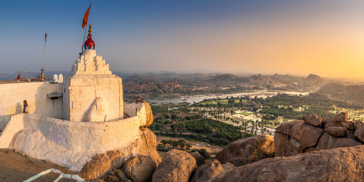 View of Kishkinda, Anjanadri Hill, (Monkey Temple) Anjaneya Parvat, Hampi, Karnataka, India.
