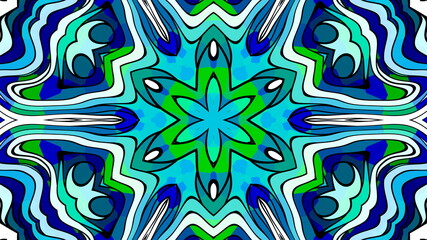 青と水色の万華鏡、美しい幾何学模様 [別Verあり]