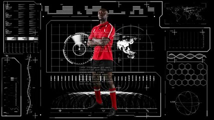 Animation of rugby player over network of connections and data processing - Powered by Adobe