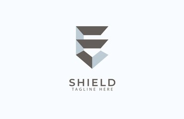 letter E Shield security, minimalist 3d shield  logo vector illustration