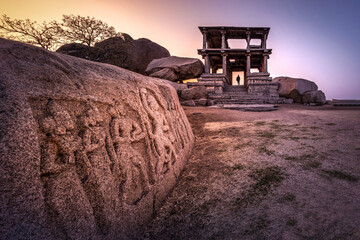 Beautiful ancient architecture of temples on Hemakuta Hill, Hampi, Karnataka, India.
