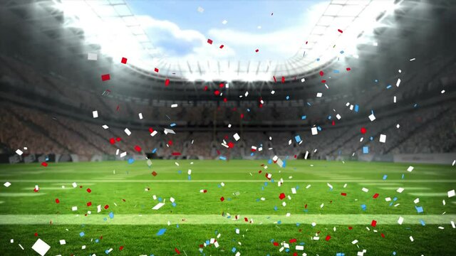 Animation of falling confetti over rugby stadium