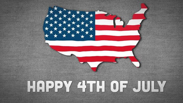 Composition of happy 4th of july text and waving american flag over grey background