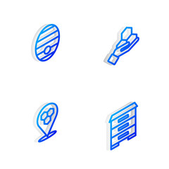 Set Isometric line Honeycomb and hand, Hive for bees, location and icon. Vector