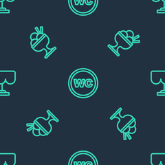 Set line Toilet, Ice cream in bowl and Wooden table on seamless pattern. Vector