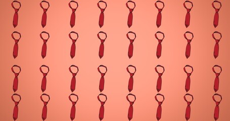 Composition of red neck ties repeated in rows, on pink background