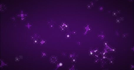 Image of multiple 3d purple glowing molecules