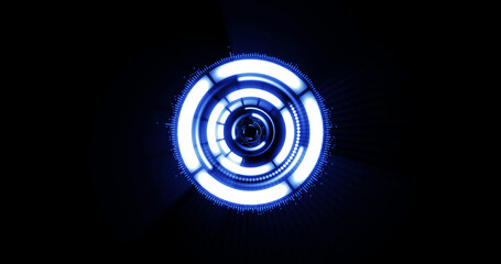Image of hypnotic motion of glowing white and blue concentric circles