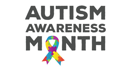 Digitally generated image of with puzzle elements forming Autism Awareness Month text against white 