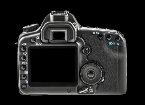 Appareil photo reflex num&eacute;rique sur fond noir 