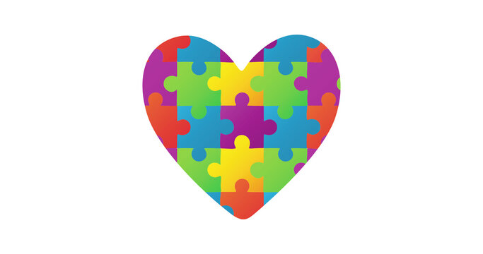 Digitally generated image of with puzzle elements forming heart shape against white background