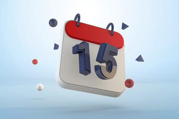 Calendar number 15 isolated template 3d render
