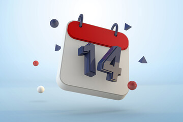 Calendar number 14 isolated template 3d render