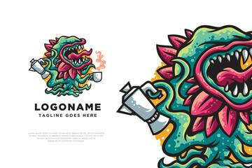 Coffee Monster Logo Design Illustration - obrazy, fototapety, plakaty
