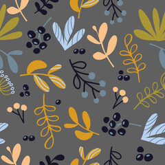 Floral abstract pattern on gray backgrownd. Vector design for various surfaces.