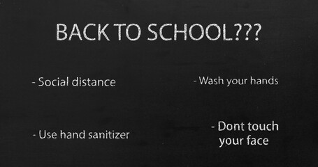 Image of Back to School??? and social distancing text moving.