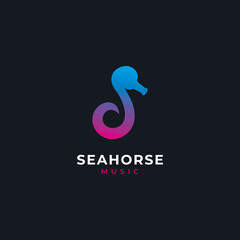 Fototapeta premium Seahorse music Logo Design Inspiration Flat and minimalist 