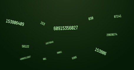 Sets of numbers changing at a fast pace floating upwards in vast empty space