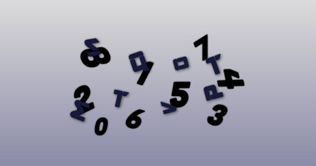 Random numbers and alphabets moving and changing against grey background