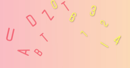 A group of numbers colored yellow and a group of letters colored red with constantly changing units 