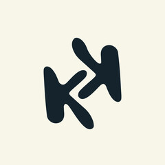 KK monogram logo.Letter k typographic icon.Lettering sign isolated on light background.Alphabet initials.Modern, playful, hand drawn style.