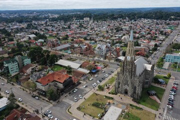 Obraz premium Aerial view of the historic stone church 