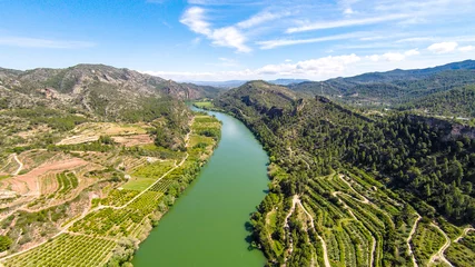 Foto op Canvas aerial views of the ebro river with boats and villages © PAU