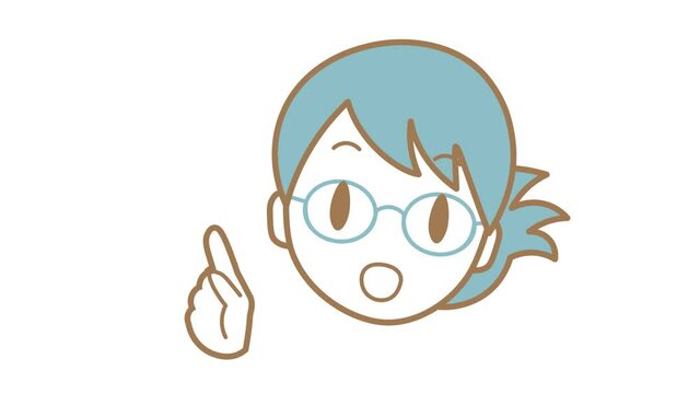 口パクで説明する眼鏡の女性_フラット