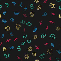 Obraz premium Set line Solar energy panel, Check engine, Earth globe and leaf and Wind turbine on seamless pattern. Vector