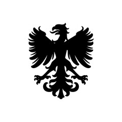 Logo heráldica con silueta de águila medieval de pie en color negro