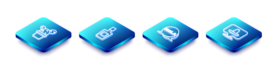 Set Isometric line Cactus or succulent in pot, Tequila bottle, Hola and Mexican sombrero icon. Vector © vector_v